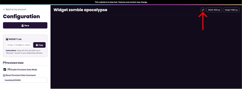 Copy the widget link using the chain icon
