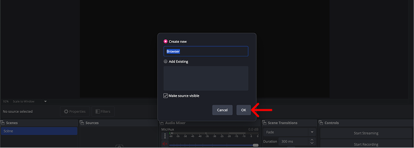Name your browser source and confirm